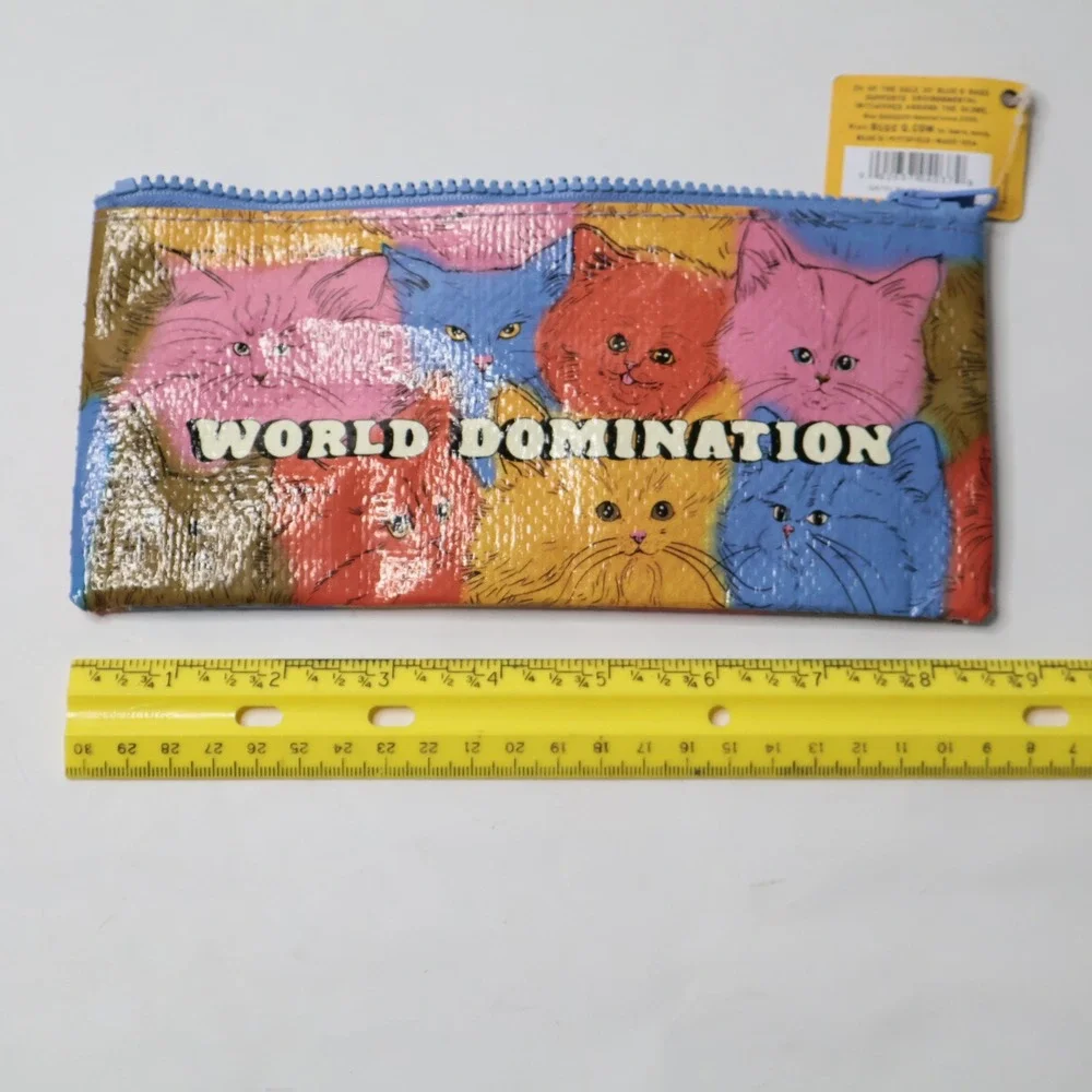 Blue Q World Domination Recycled Zipper Pouch Cat Art QA793 New‎ With Tags